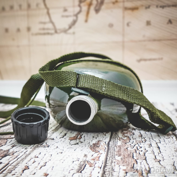 Армейская алюминиевая фляжка (фляга) с ремнем для переноски, 1 литр